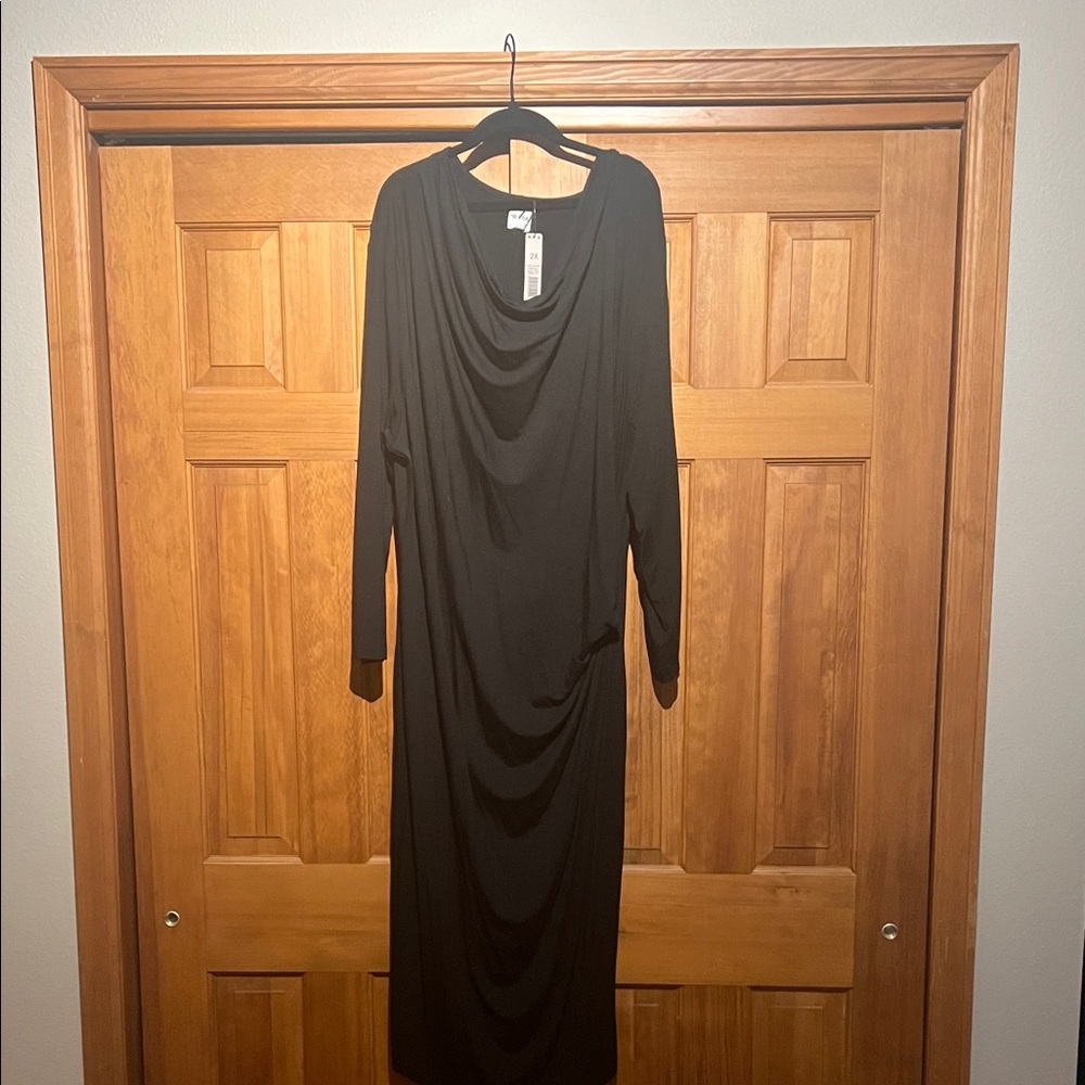 NIC+ZOE Black Draped Long Sleeve Dress